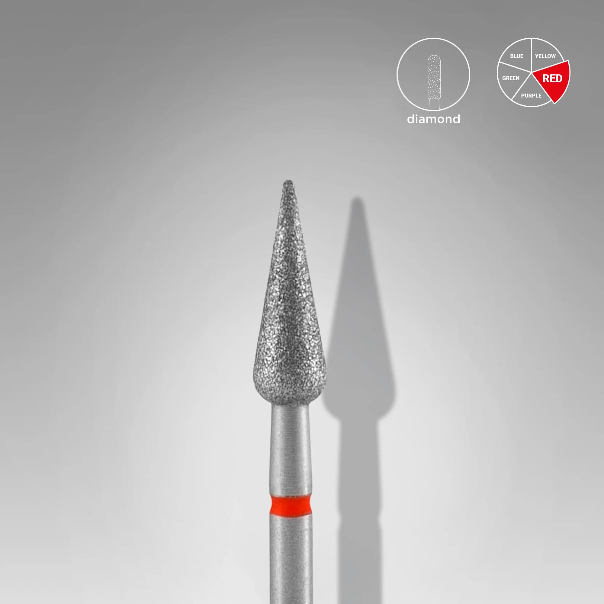 Diamond nail drill bit pointed pear red EXPERT head diameter 4 mm / working part 12 mm, foto 1 nga 2