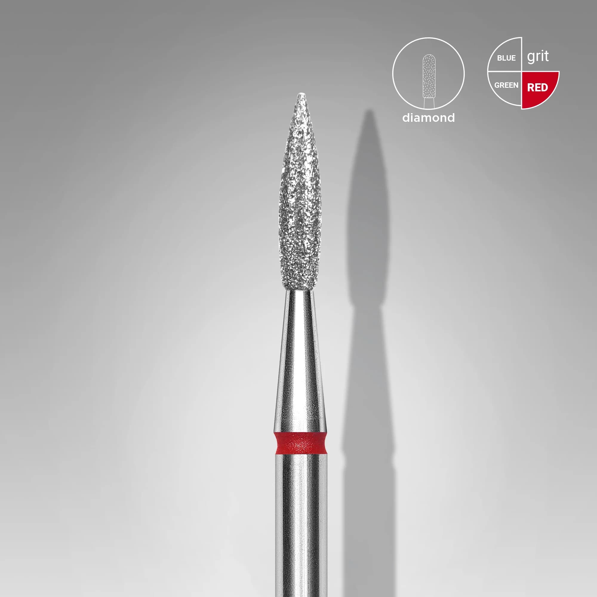 Diamond nail drill bit pointed flame red EXPERT head diameter 2.3 mm / working part 8 mm, foto 1 nga 2