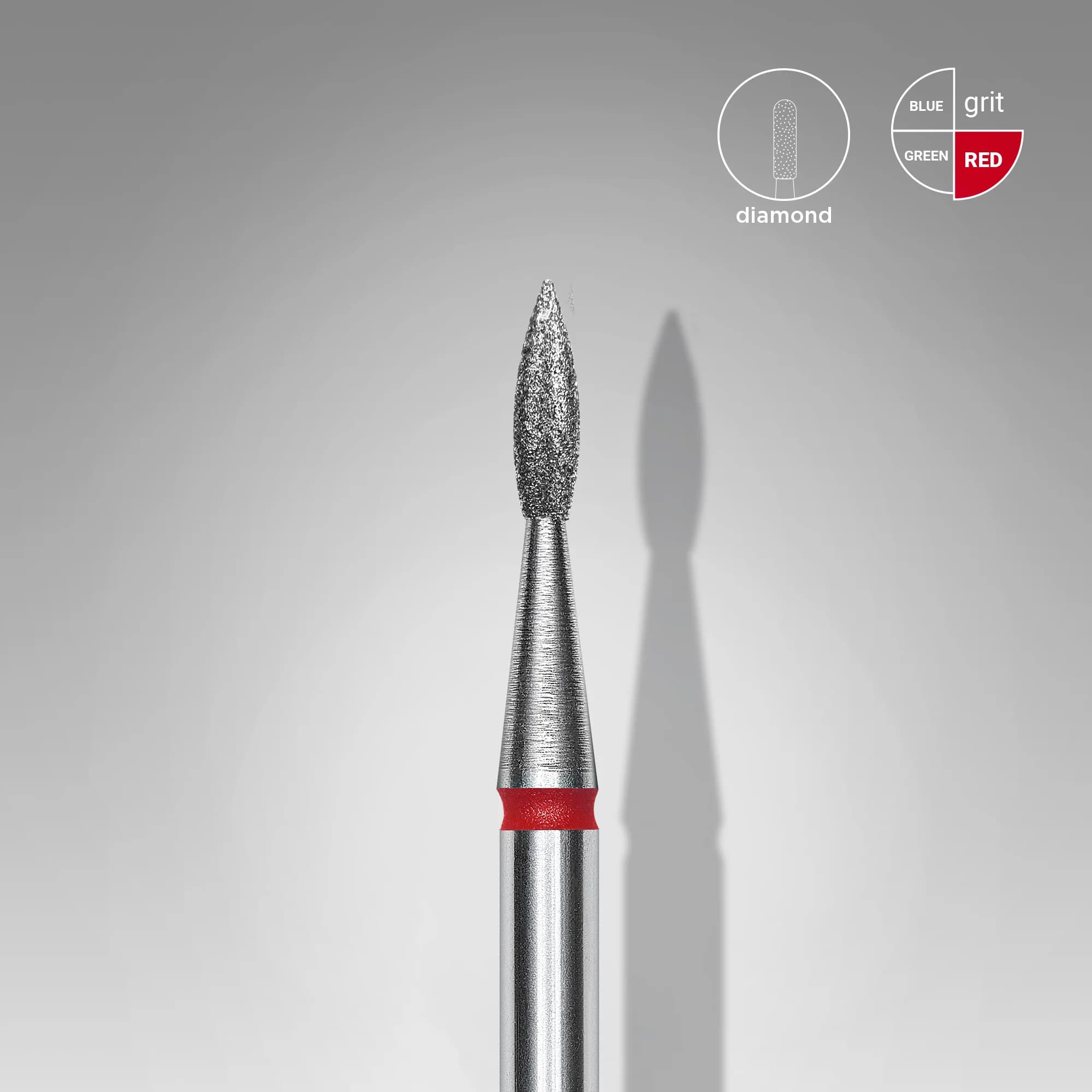 Diamond nail drill bit pointed flame red EXPERT head diameter 1.8 mm / working part 8 mm, foto 1 nga 2