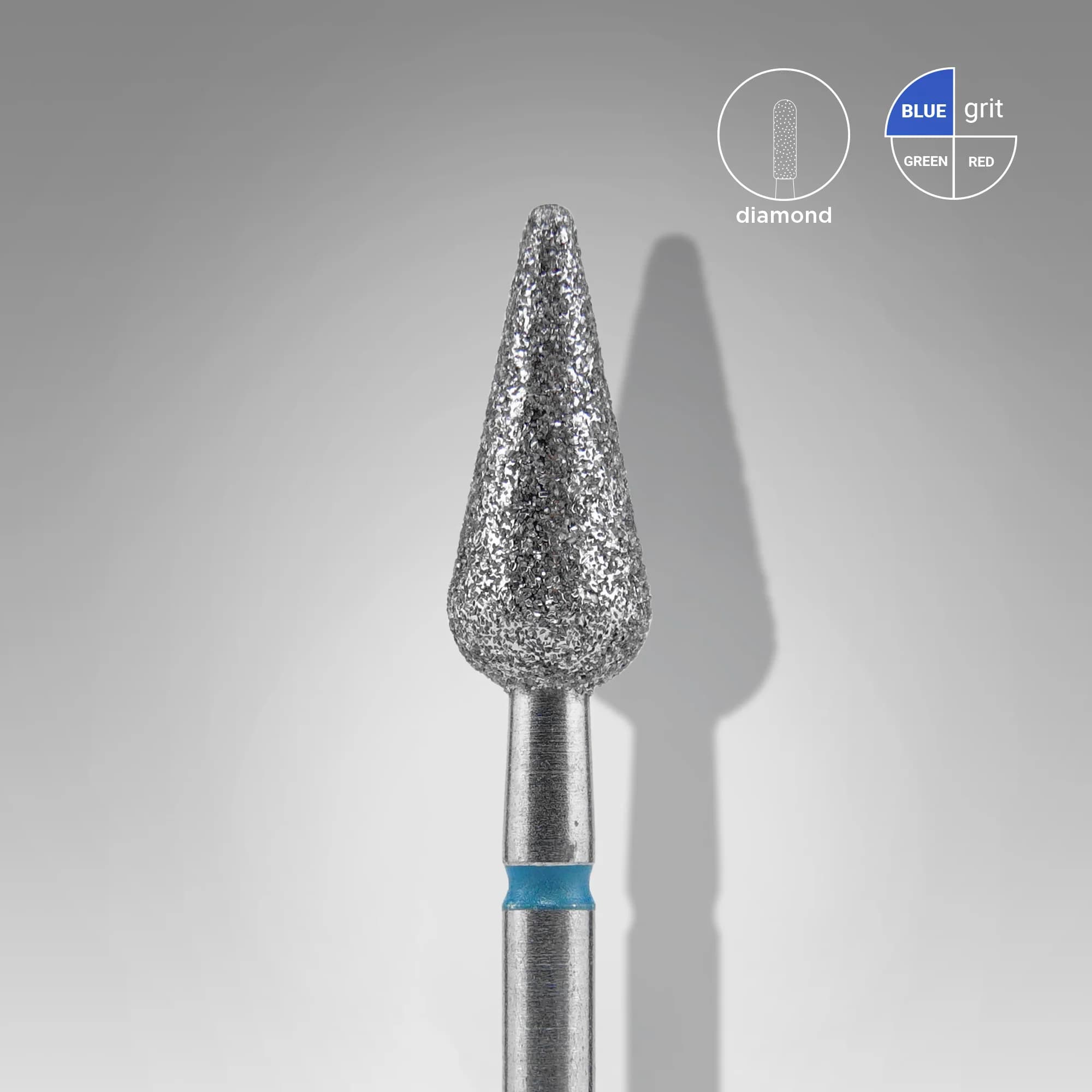Diamond nail drill bit pointed pear blue EXPERT head diameter 5 mm / working part 12 mm, foto 1 nga 2