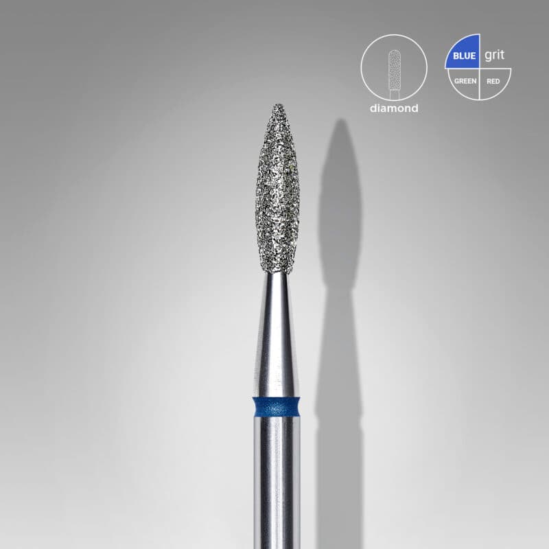Diamond nail drill bit DUO pointed flame blue-green EXPERT head diameter 2.1 mm / working part 8 mm, foto 1 nga 2