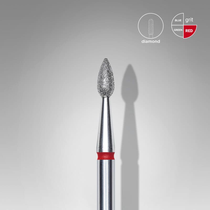 Diamond nail drill bit drop red EXPERT head diameter 2.3 mm / working part 5 mm, foto 1 nga 2