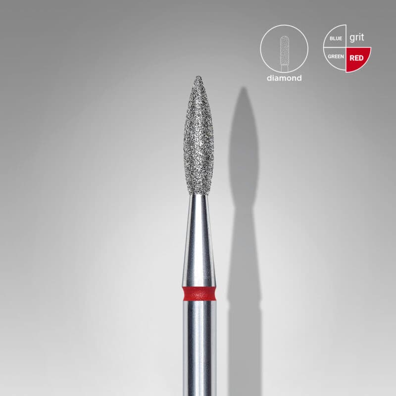 Diamond nail drill bit flame red EXPERT head diameter 2.1 mm / working part 8 mm, foto 1 nga 2