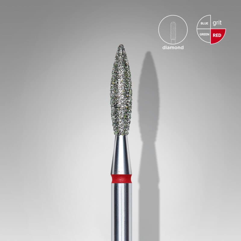 Diamond nail drill bit flame red EXPERT head diameter 2.3 mm / working part 10 mm, foto 1 nga 2