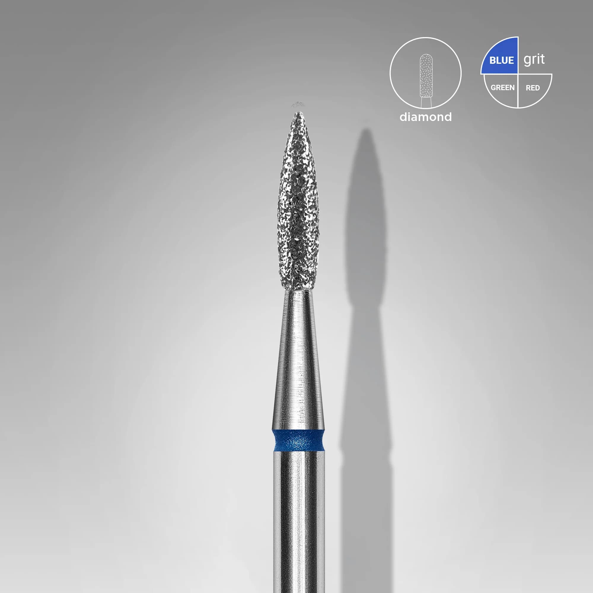 Diamond nail drill bit pointed flame blue EXPERT head diameter 1.8 mm / working part 8 mm, foto 1 nga 2