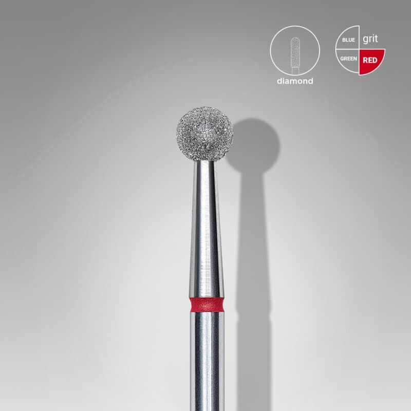 Diamond nail drill bit ball red EXPERT head diameter 4 mm, foto 1 nga 2
