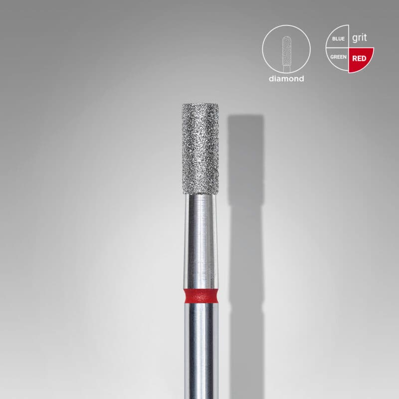 Diamond nail drill bit cylinder red EXPERT head diameter 2.5 mm / working part 6 mm, foto 1 nga 2