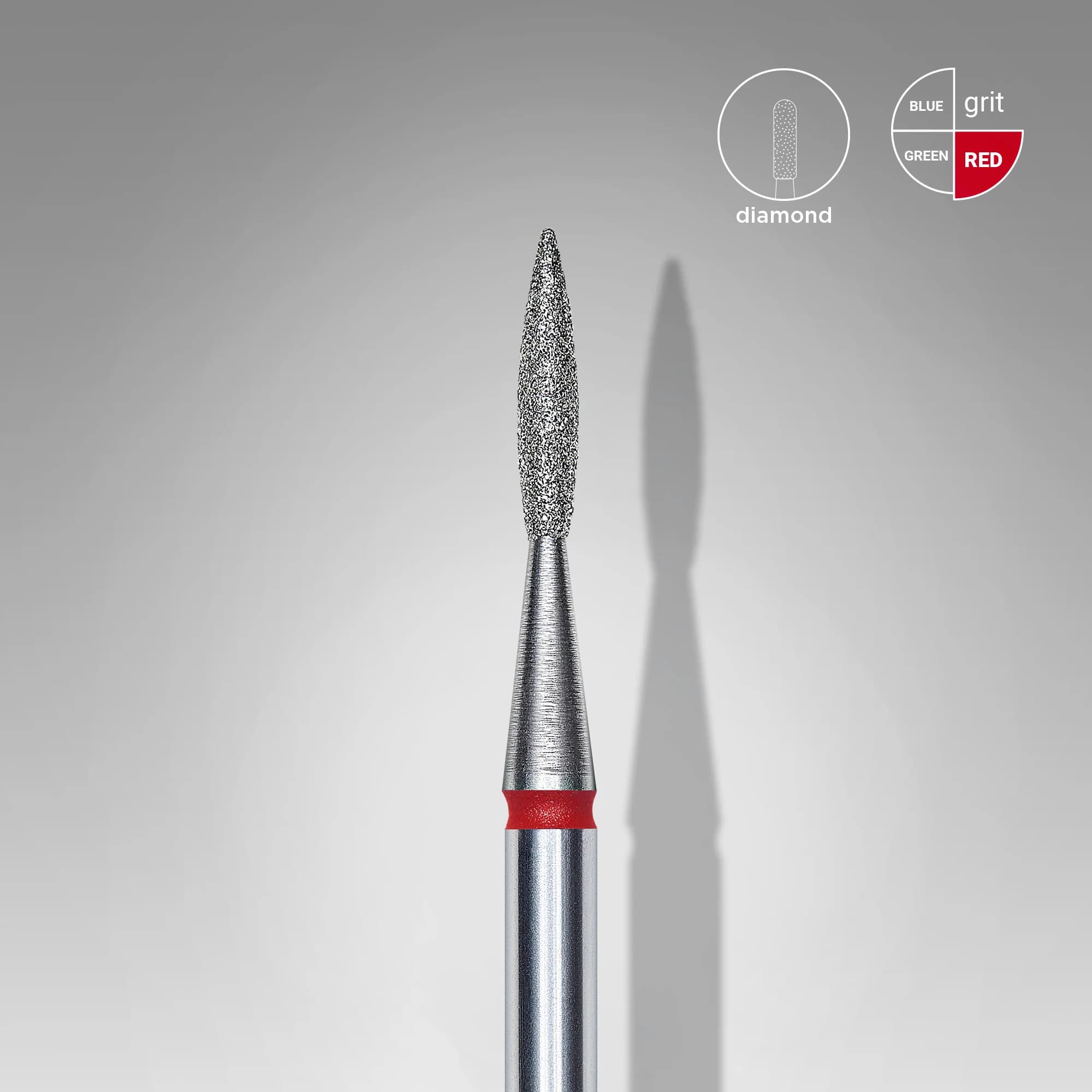 Diamond nail drill bit pointed flame red EXPERT head diameter 1.6 mm / working part 8 mm, foto 1 nga 2