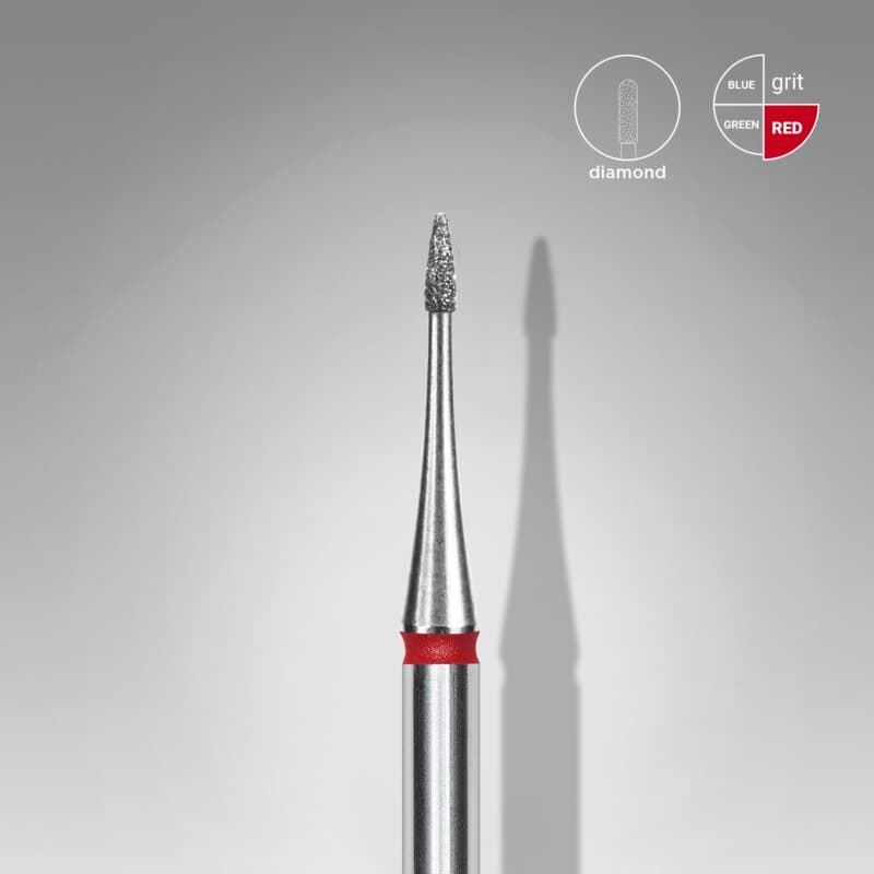 Diamond nail drill bit flame mini red EXPERT head diameter 1 mm / working part 3 mm, foto 1 nga 2
